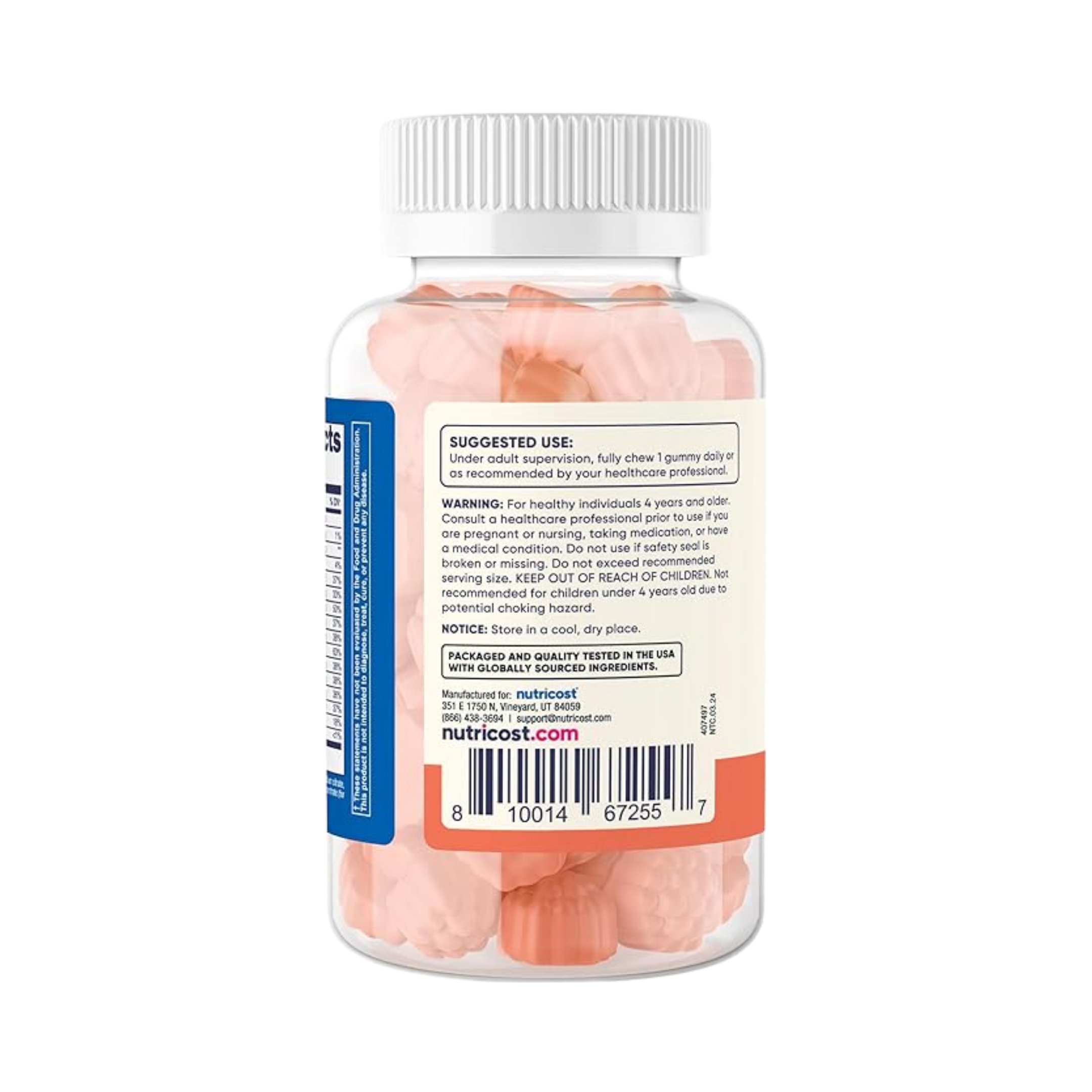 Nutricost Kids Multivitamin, 120 Gummies packaging side view
