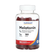 Nutricost, Melatonin, Strawberry, 1 mg, 180 Gummies front packaging view