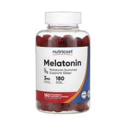 Nutricost, Melatonin Gummies, Strawberry, 3 mg, 180 Gummies front packaging view