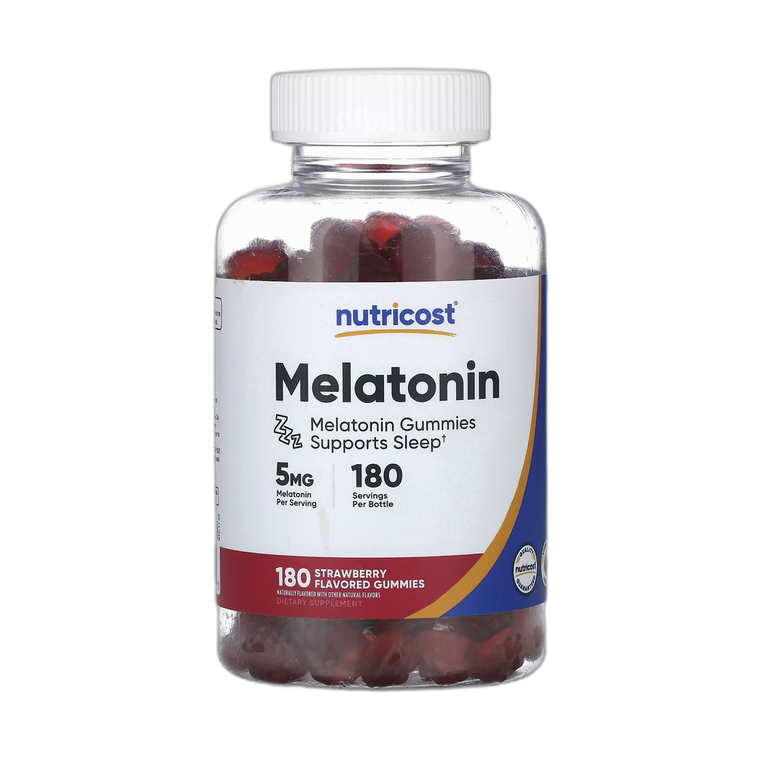 Nutricost, Melatonin, Strawberry, 5 mg, 180 Gummies front packaging view