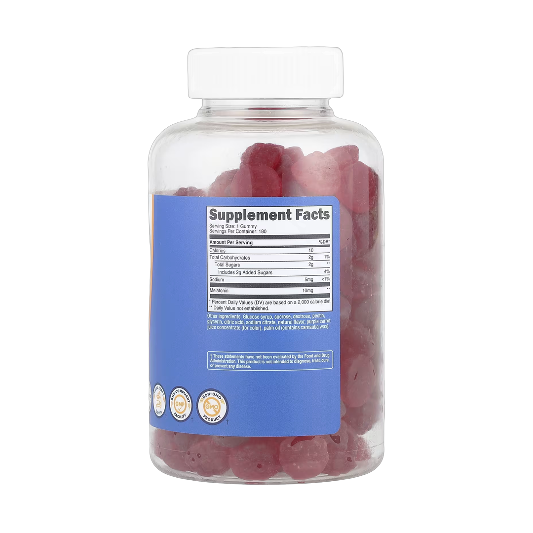 Nutricost, Melatonin Gummies, Strawberry, 10 mg, 180 Gummies back packaging view