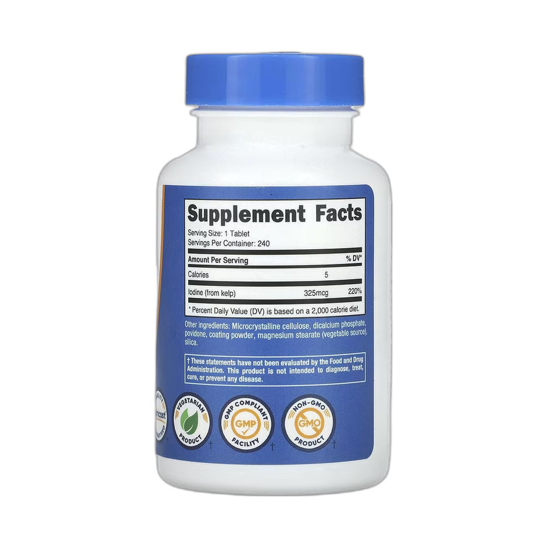 Nutricost, Kelp, 325 mcg, 240 Tablets back packaging view