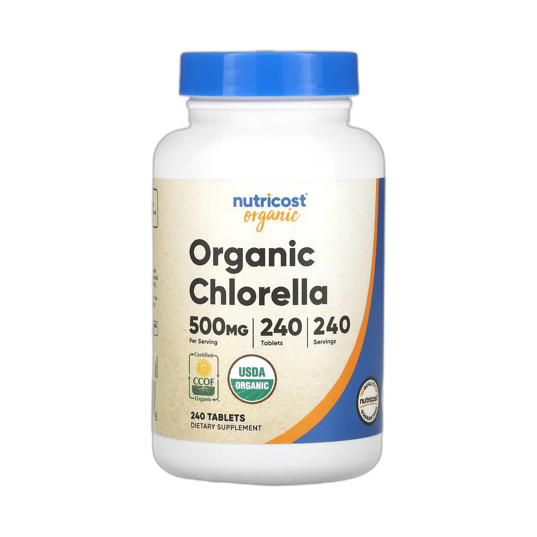 Nutricost, Organic Chlorella, 500 mg, 240 Tablets front packaging view