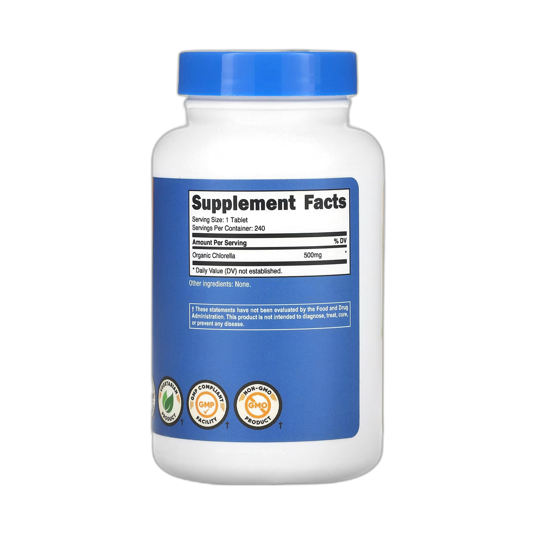 Nutricost, Organic Chlorella, 500 mg, 240 Tablets back packaging view