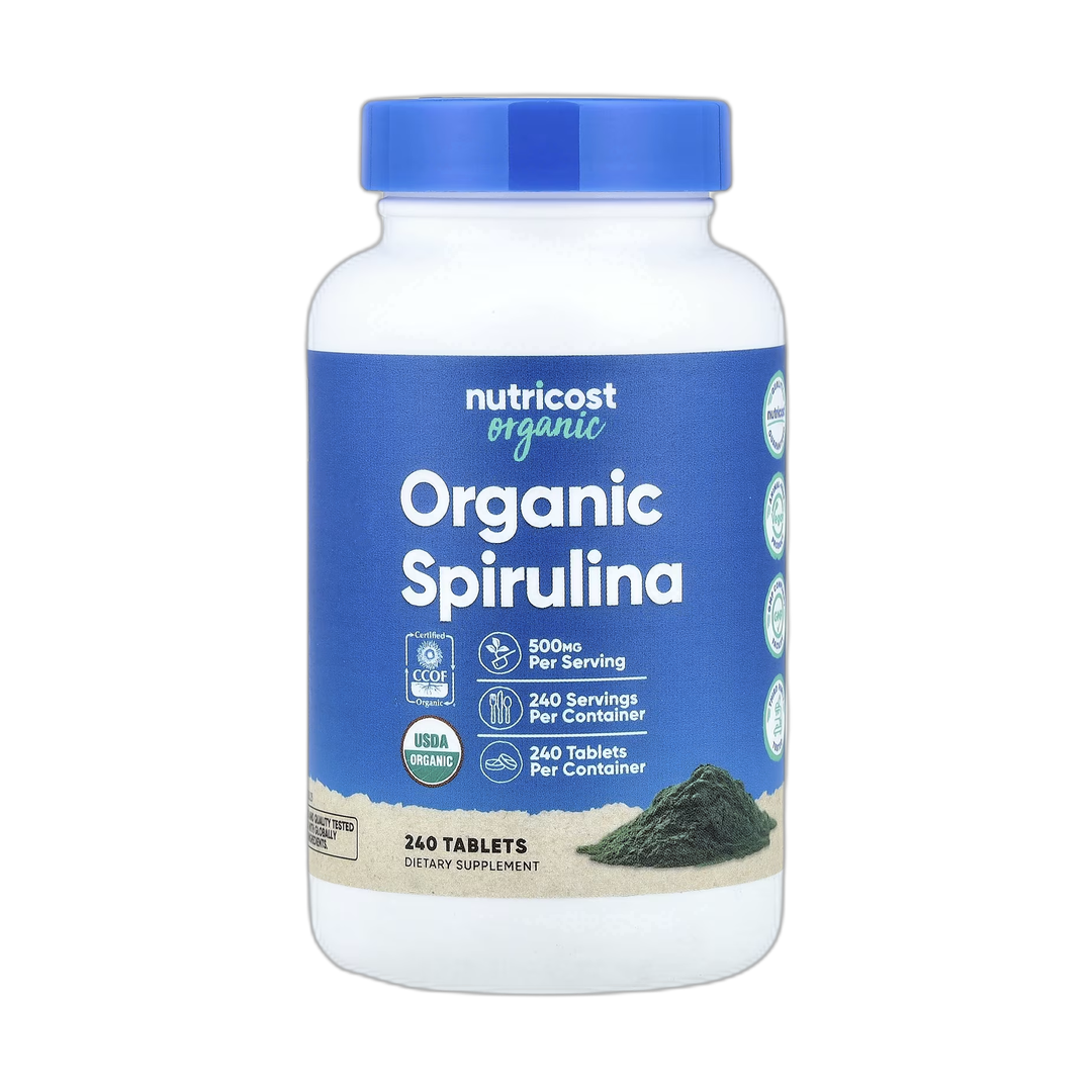 Nutricost, Organic Spirulina, 500 mg, 240 Tablets front packaging view