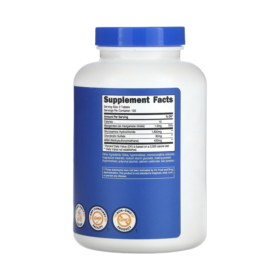 Nutricost, Glucosamine with Chondroitin & MSM, 240 Tablets back packaging view
