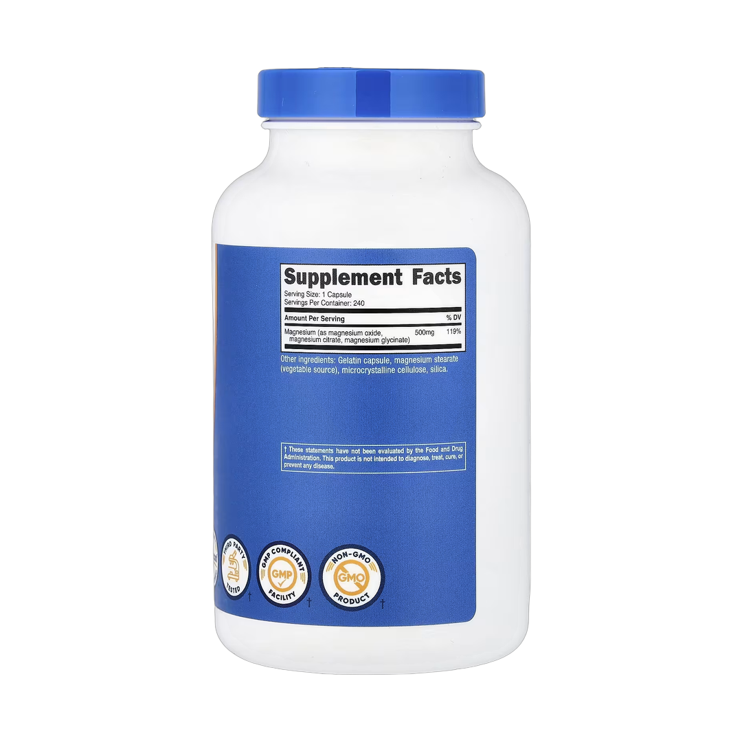 Nutricost, Magnesium Complex, 500 mg, 240 Capsules back packaging view