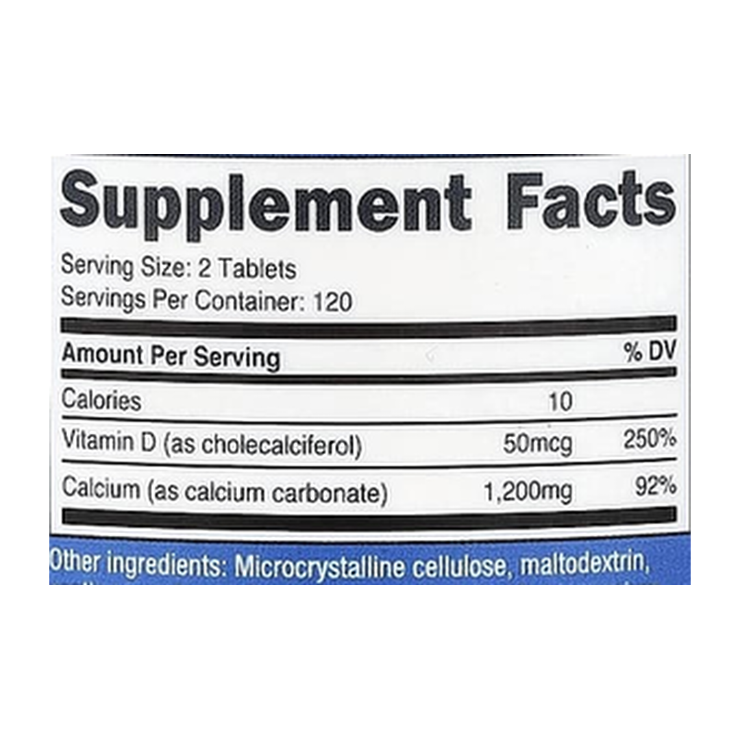 Nutricost, Calcium with Vitamin D, 240 Tablets supplement facts label showing ingredients, vitamins, minerals, and serving information