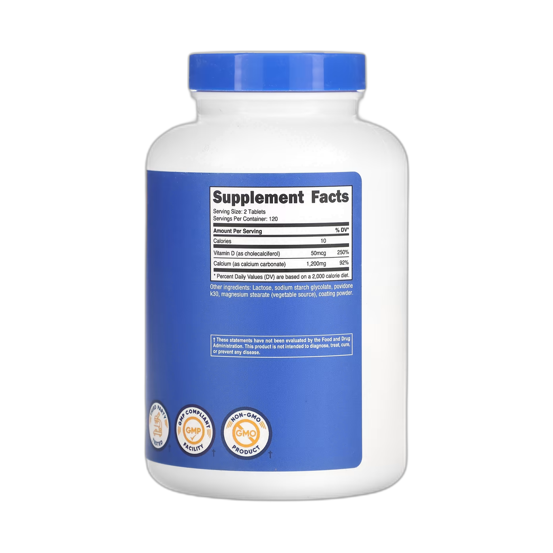 Nutricost, Calcium with Vitamin D, 240 Tablets back packaging view