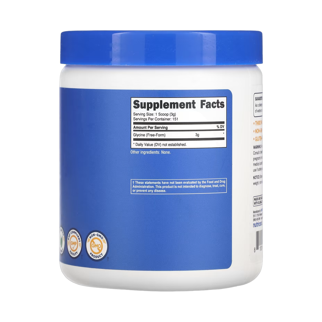 Nutricost, Glycine, Unflavored, 16 oz, 454 g back packaging view