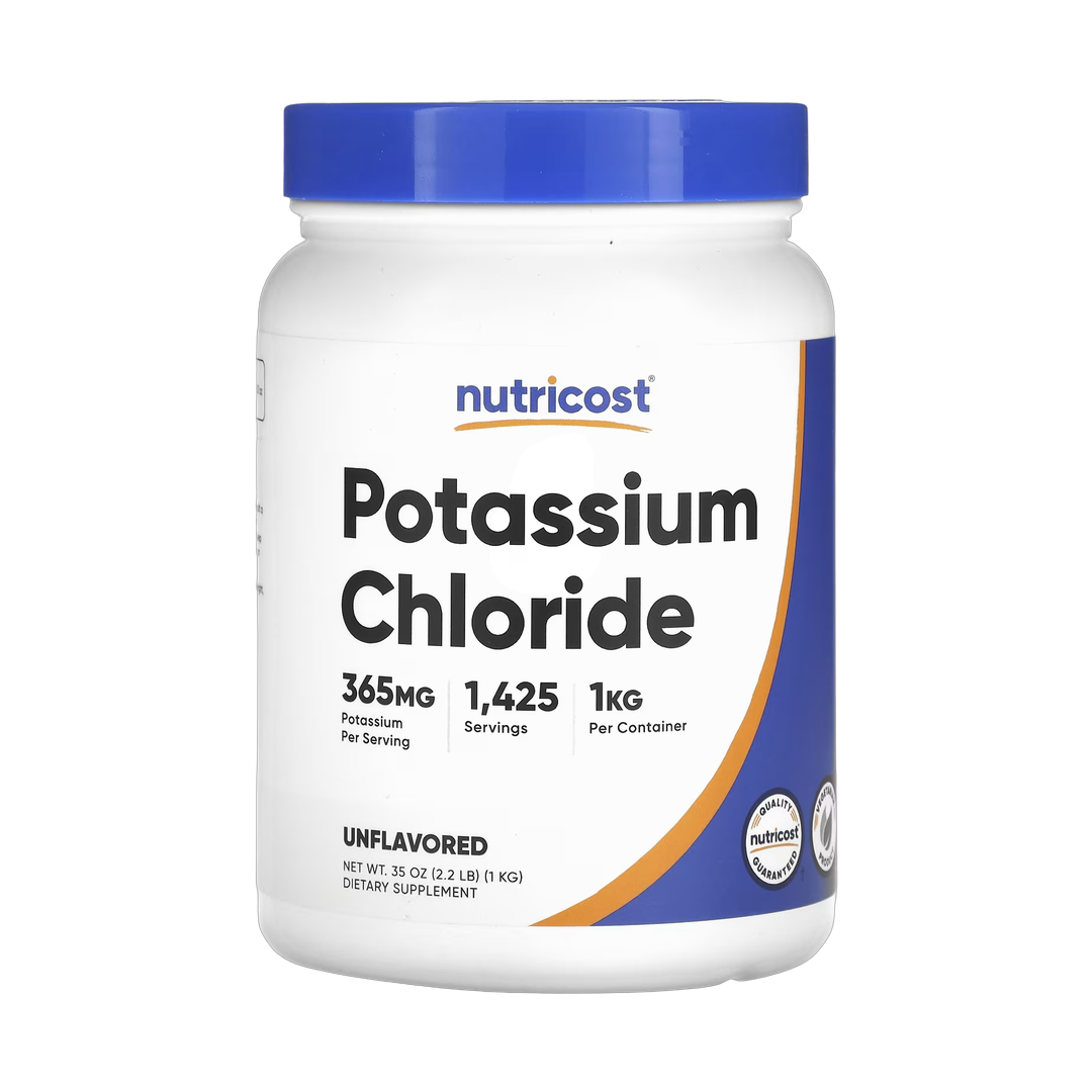 Nutricost, Potassium Chloride, Unflavored, 2.2 lbs, 1 kg front packaging view