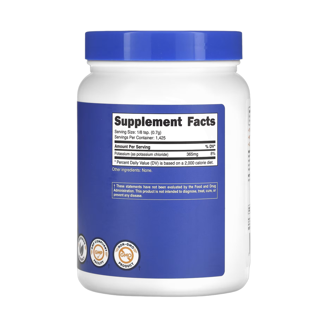 Nutricost, Potassium Chloride, Unflavored, 2.2 lbs, 1 kg back packaging view