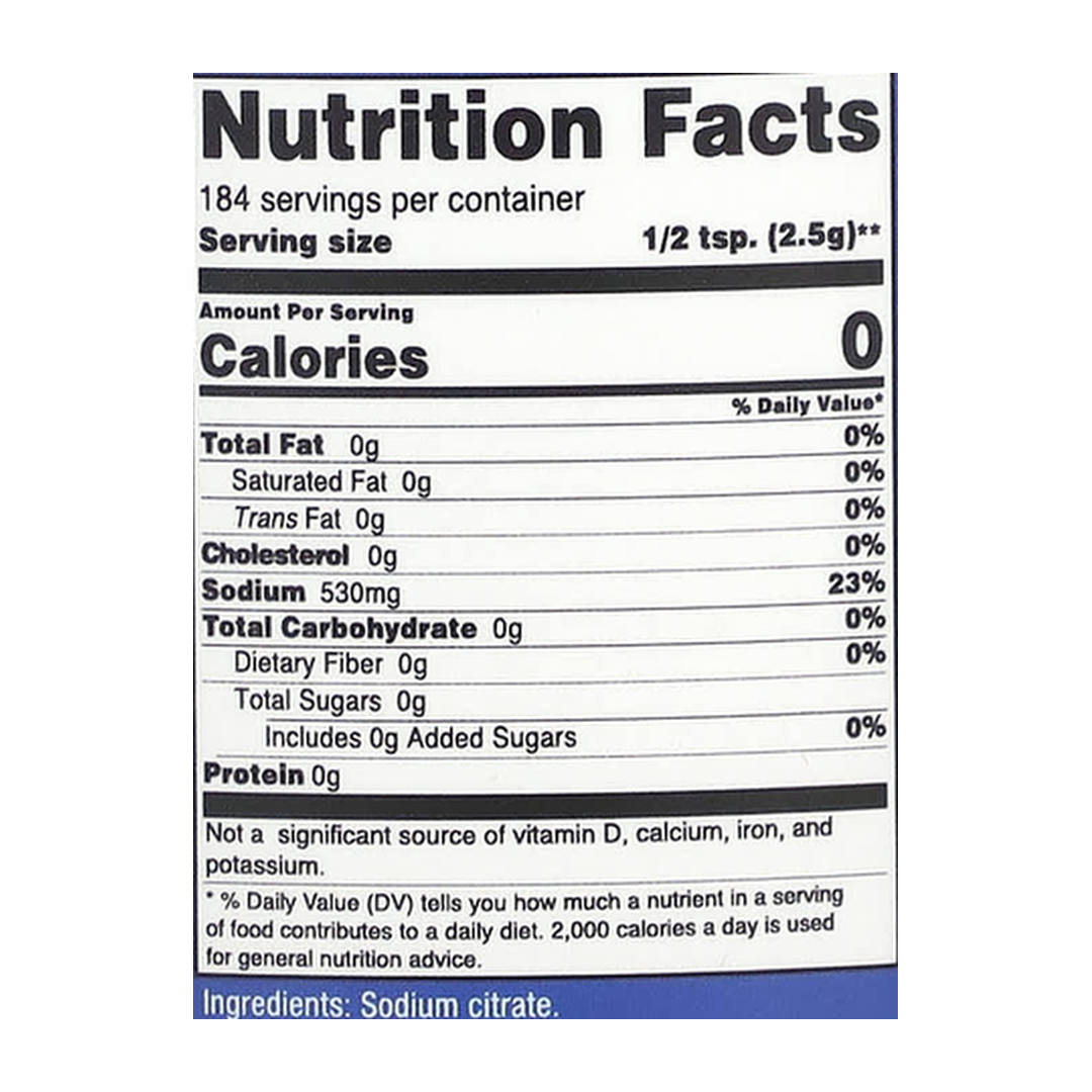 Nutricost, Sodium Citrate, Unflavored, 16 oz, 454 g supplement facts label showing ingredients, vitamins, minerals, and serving information
