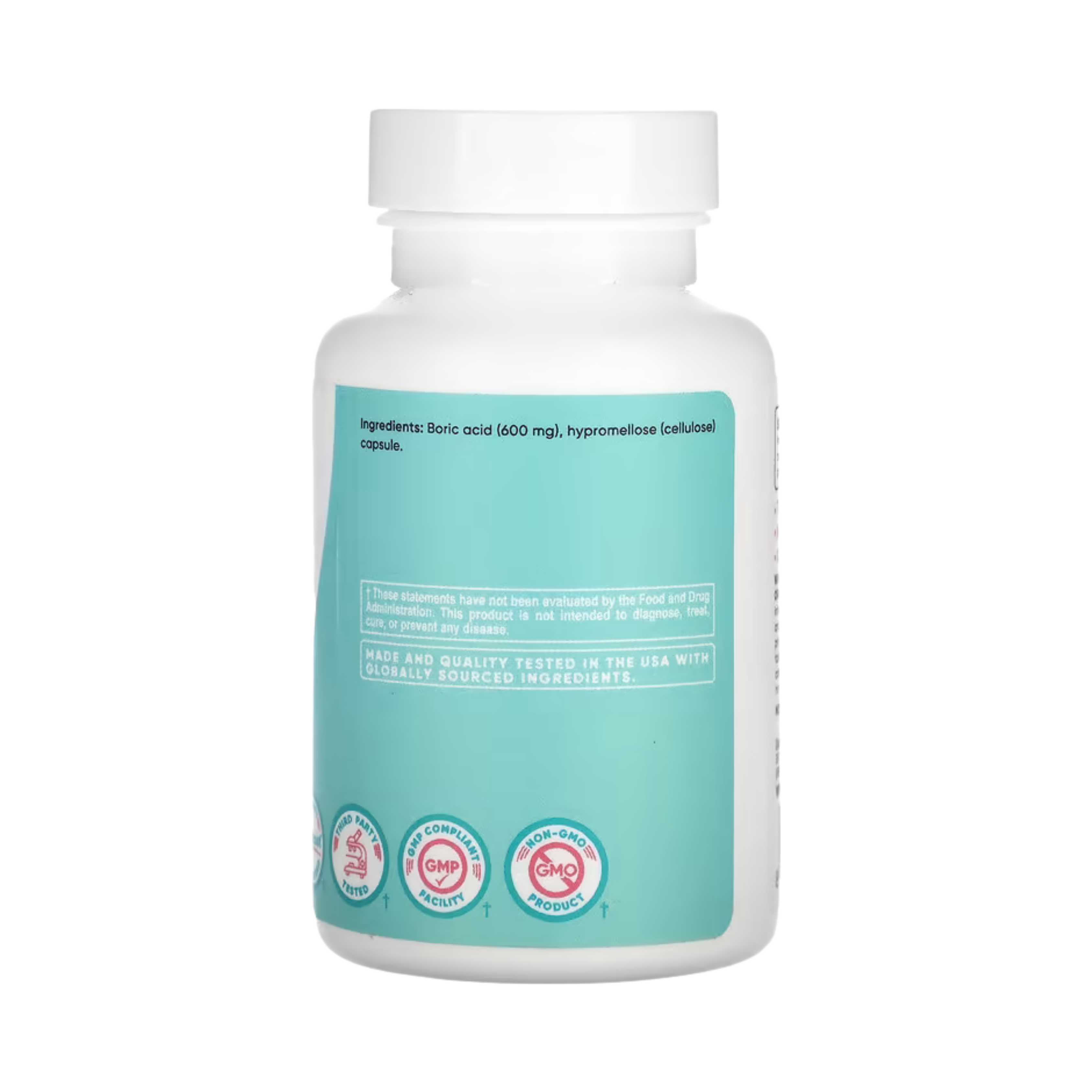 Nutricost, Women, Boric Acid, Vaginal Suppository, 600 mg, 30 Capsules back packaging view