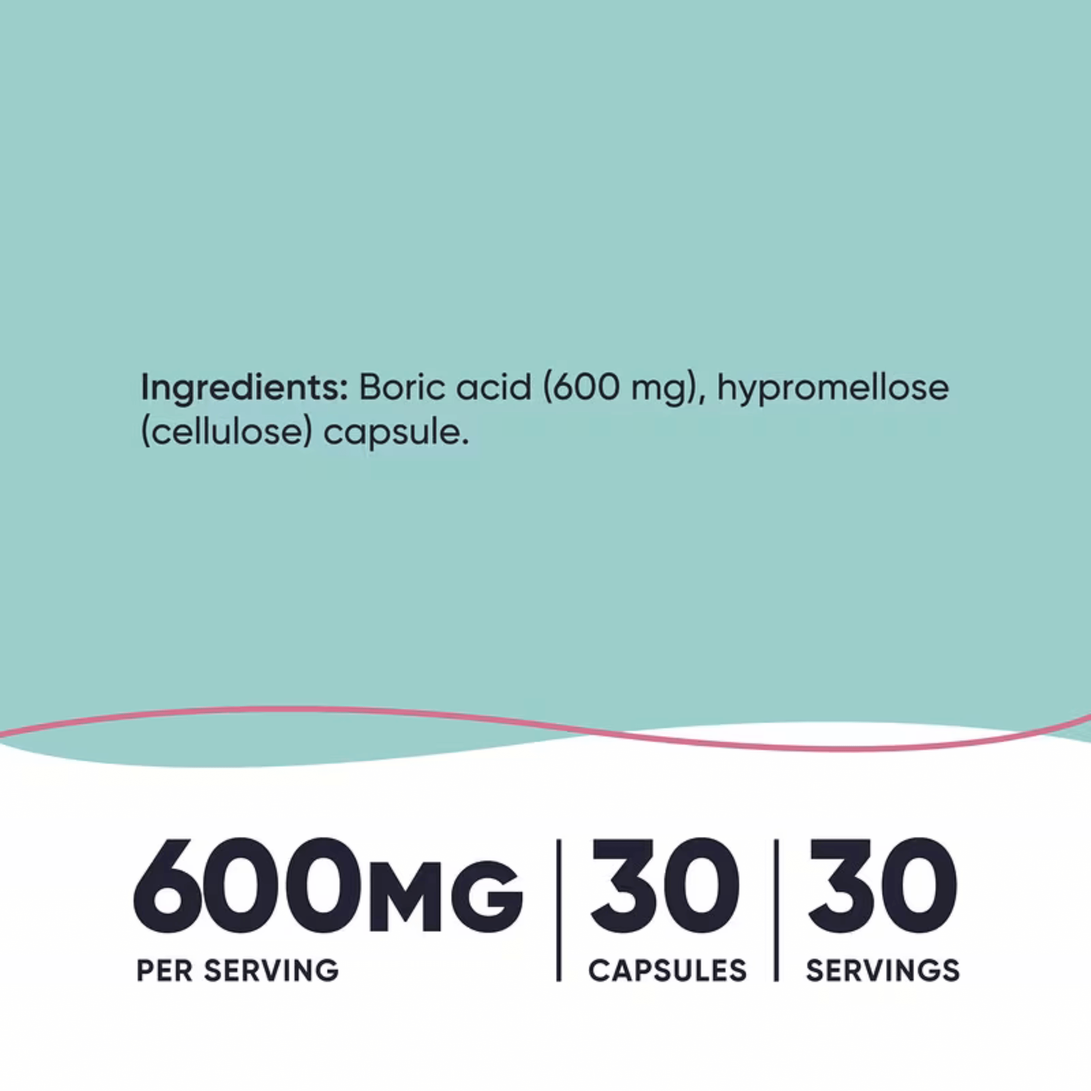 Nutricost, Women, Boric Acid, Vaginal Suppository, 600 mg, 30 Capsules supplement facts label showing ingredients, vitamins, minerals, and serving information