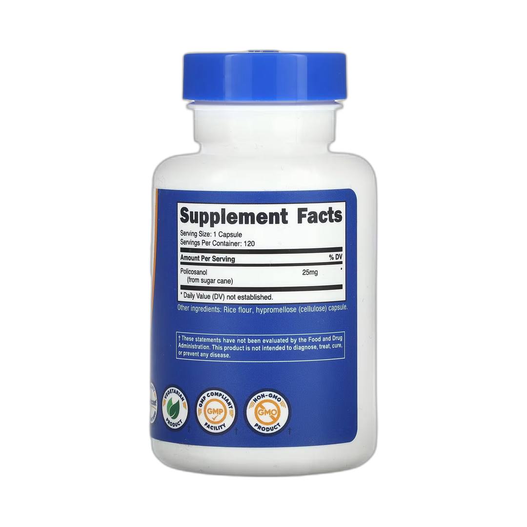 Nutricost, Policosanol, 25 mg, 120 Capsules back packaging view