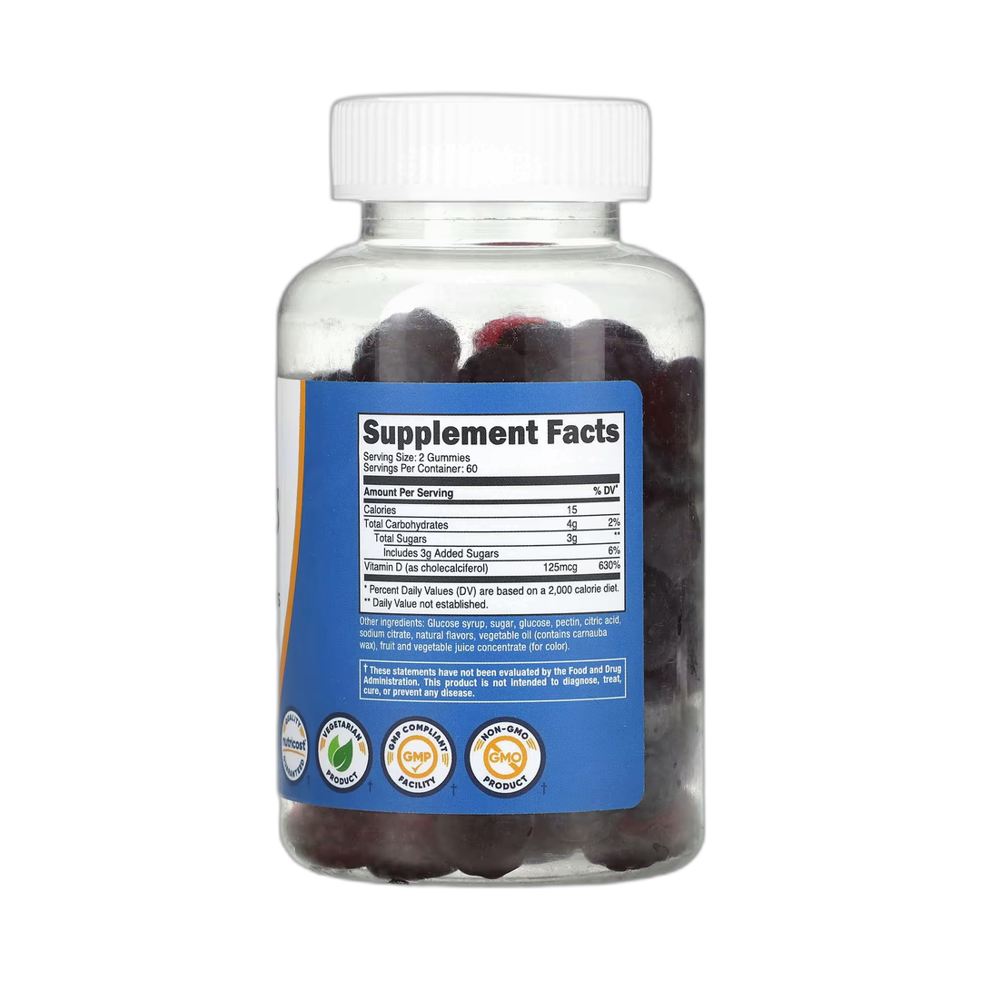 Nutricost, Vitamin D3 Gummies, Mixed Berry, 120 Gummies back packaging view