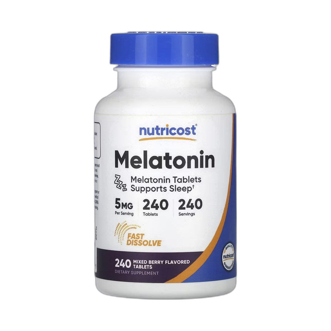 Nutricost, Melatonin, Mixed Berry, 5 mg, 240 Tablets front packaging view