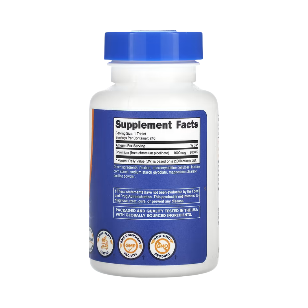 Nutricost, Chromium Picolinate, 1,000 mcg, 240 Tablets back packaging view