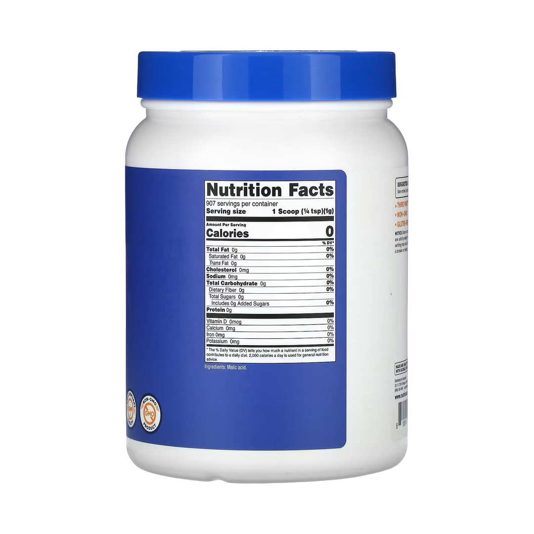 Nutricost, Malic Acid, Unflavored, 32 oz, 907 g back packaging view