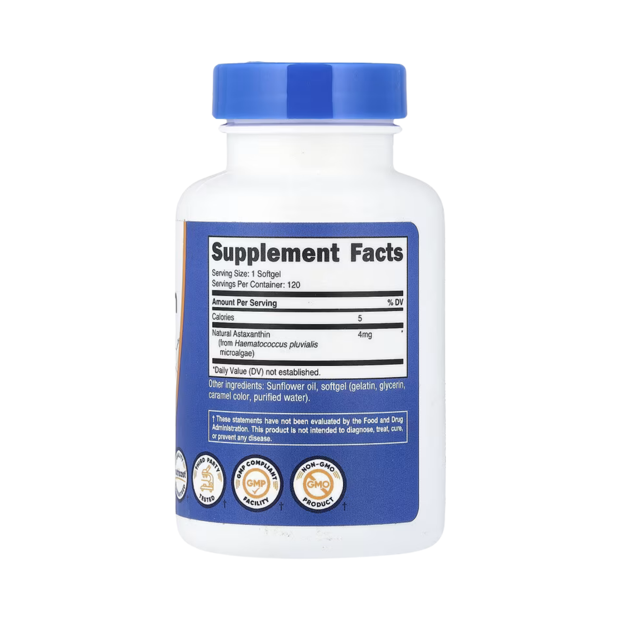Nutricost, Astaxanthin, 4 mg, 120 Softgels back packaging view