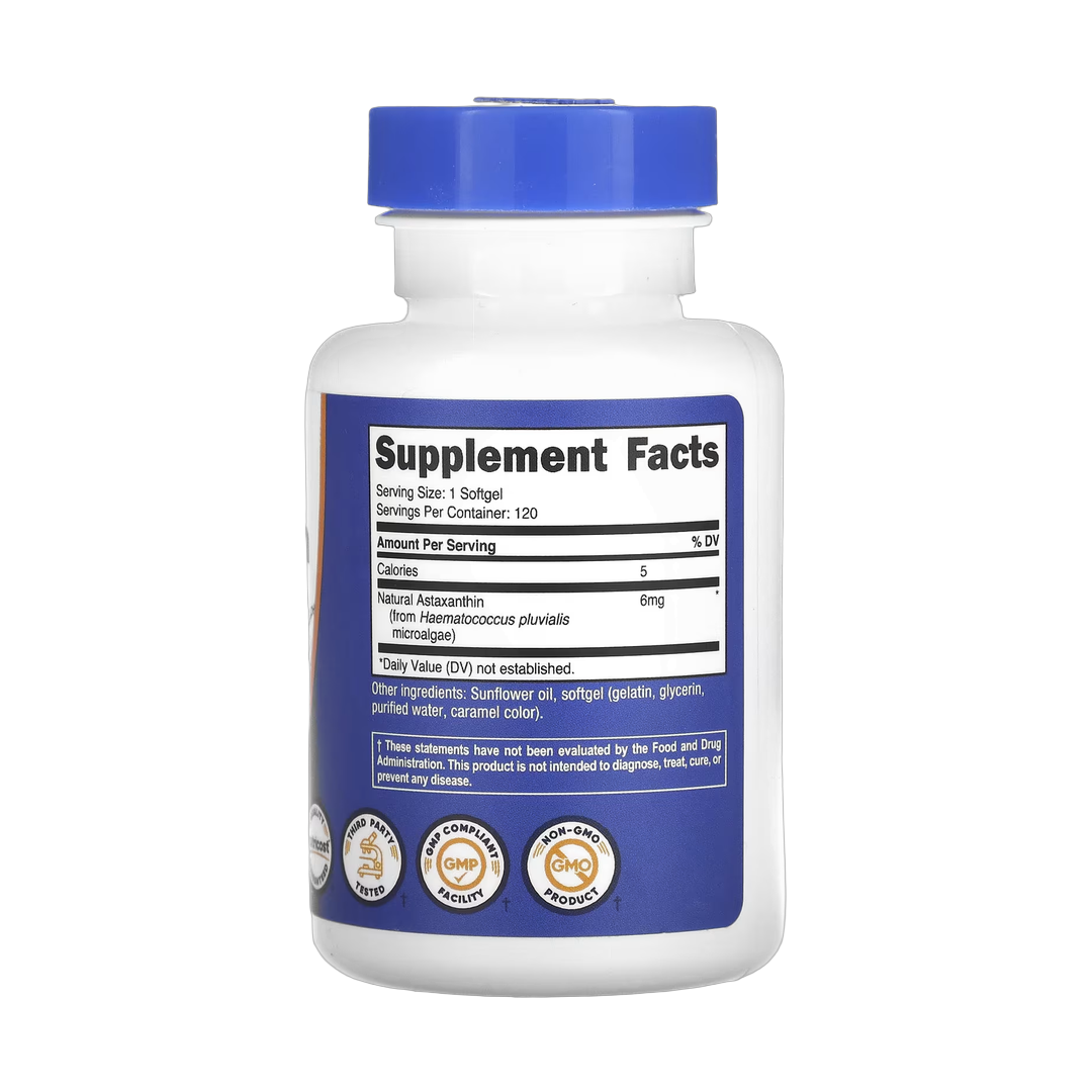Nutricost, Astaxanthin, 6 mg, 120 Softgels back packaging view