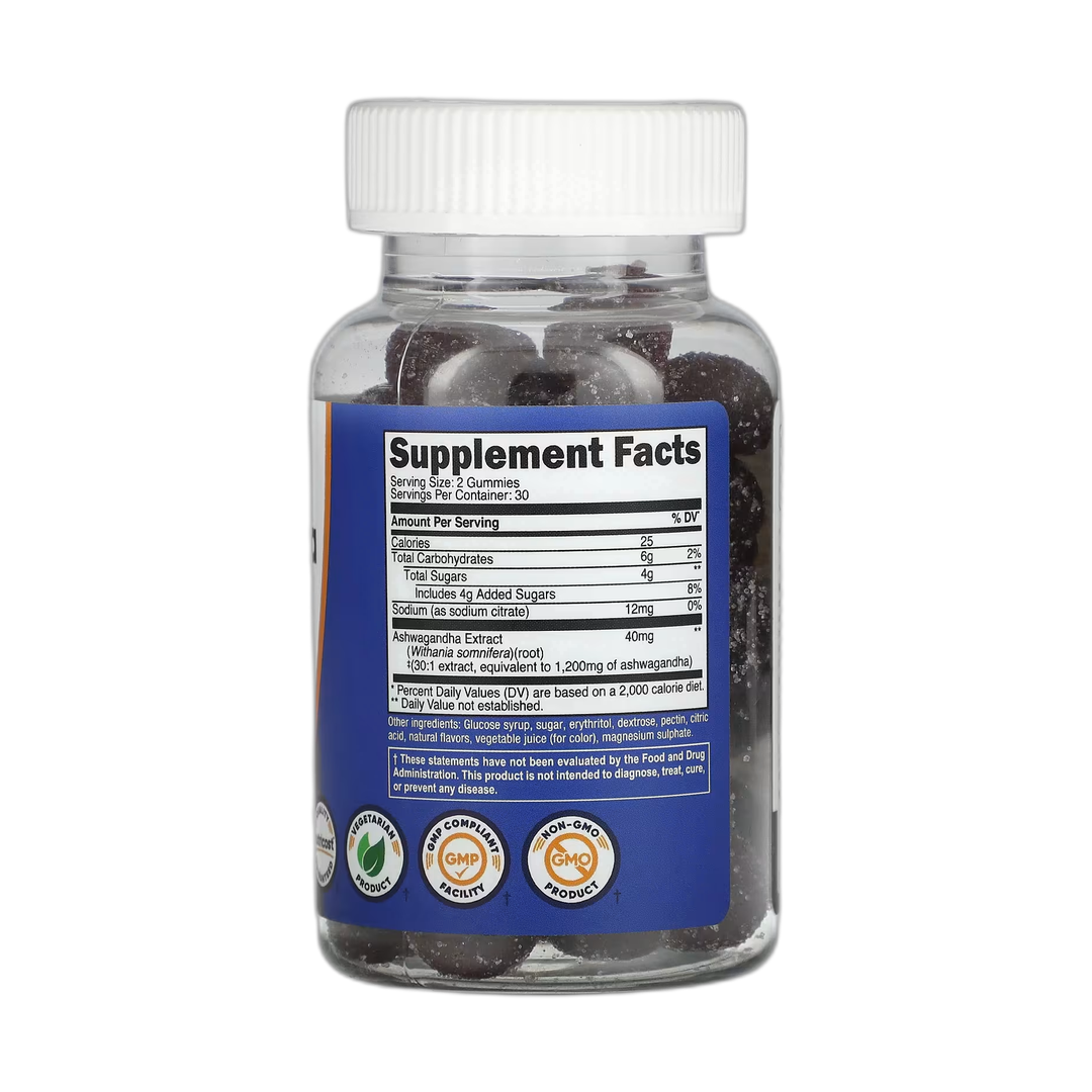 Nutricost, Ashwagandha Gummies, Mixed Berry, 60 Gummies back packaging view