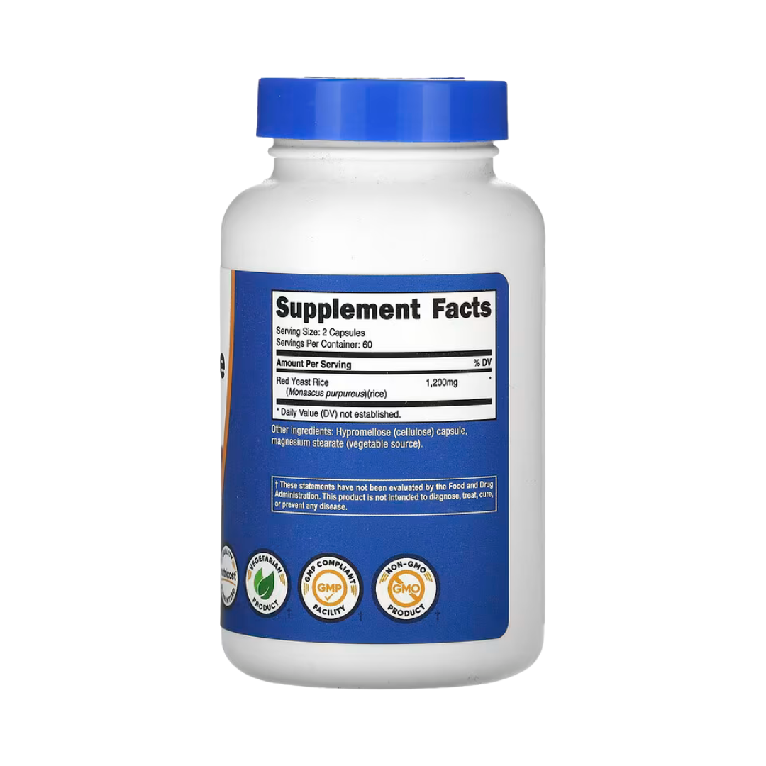 Nutricost, Red Yeast Rice, 120 Capsules back packaging view