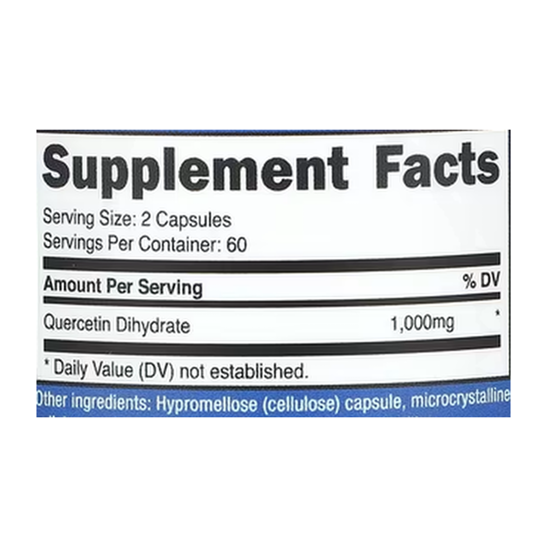 Nutricost, Quercetin, 120 Capsules supplement facts label showing ingredients, vitamins, minerals, and serving information