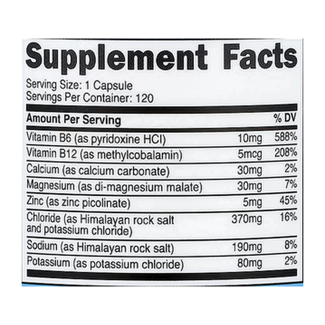 Nutricost, Electrolyte Complex, 120 Capsules supplement facts label showing ingredients, vitamins, minerals, and serving information