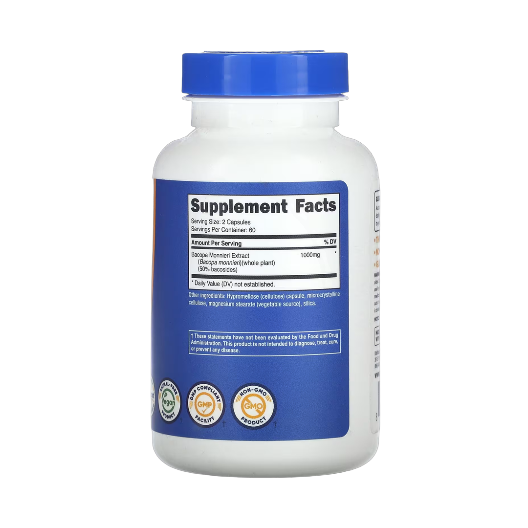 Nutricost, Bacopa Monnieri, 120 Capsules back packaging view