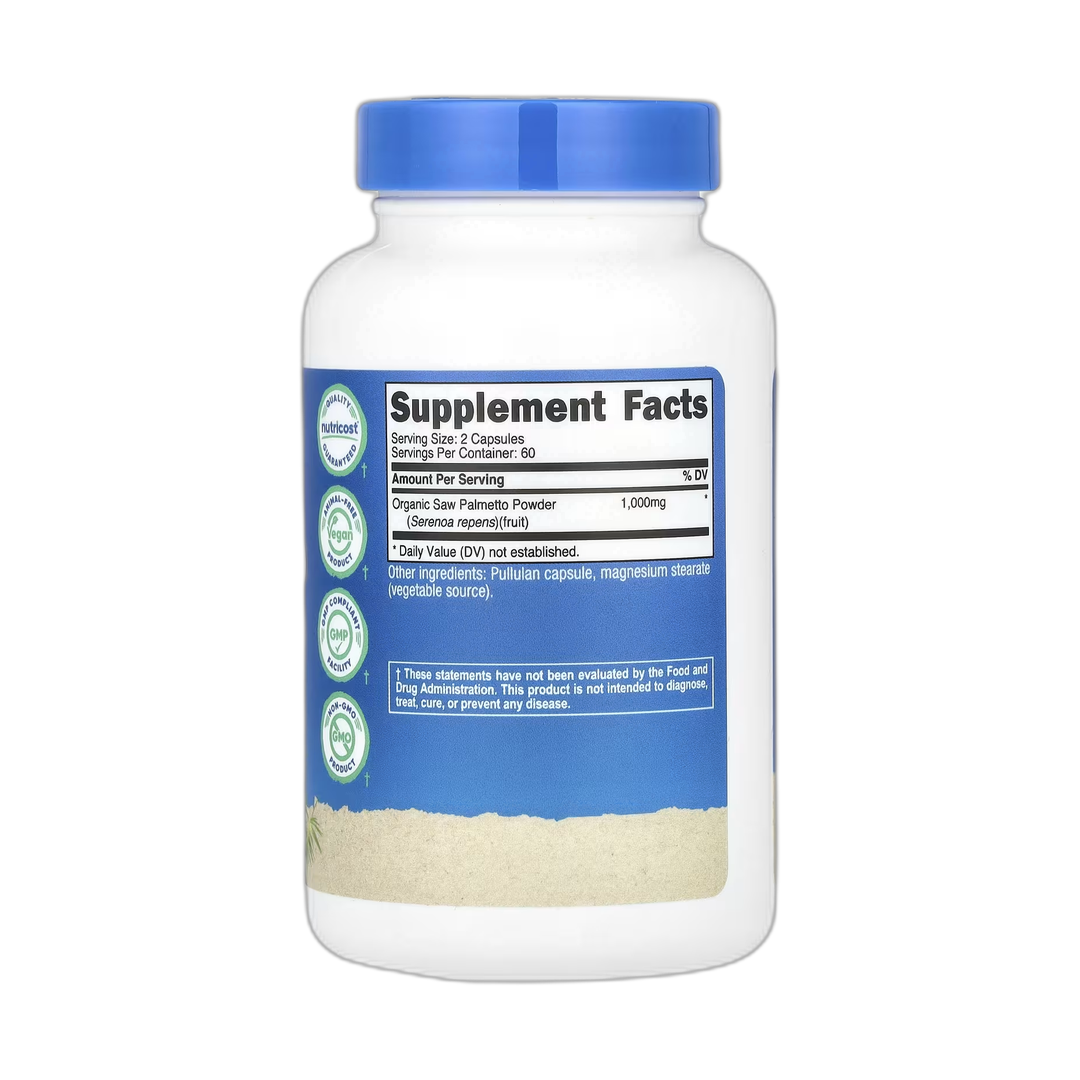 Nutricost, Saw Palmetto, 120 Capsules back packaging view