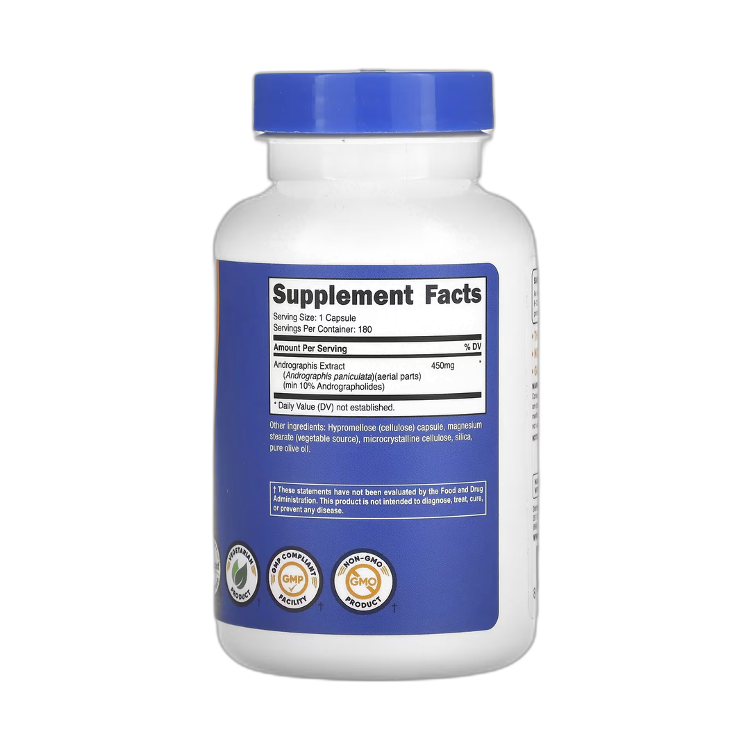 Nutricost, Andrographis Extract, 450 mg, 180 Capsules back packaging view