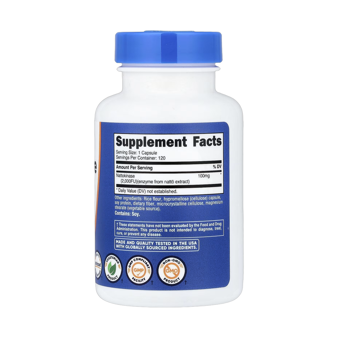Nutricost, Nattokinase, 100 mg (2,000 FU), 120 Capsules back packaging view