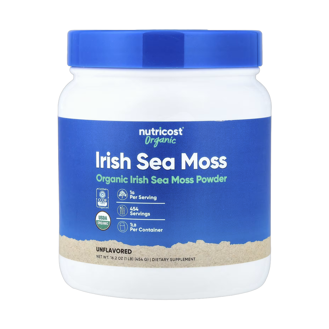 Nutricost, Organic Irish Sea Moss Powder, Unflavored, 16.2 oz, 454 g front packaging view