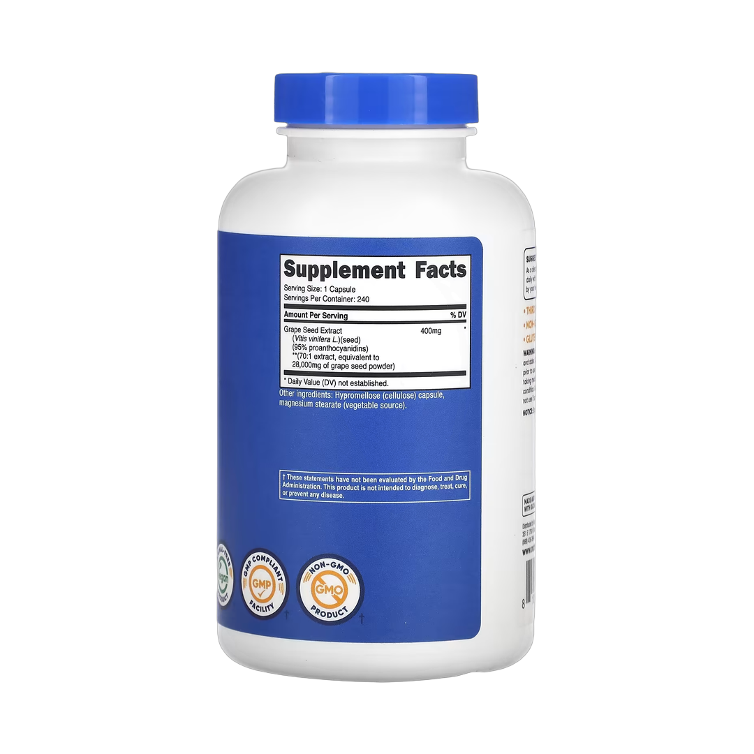 Nutricost, Grape Seed Extract, 28,000 mg , 240 Capsules back packaging view