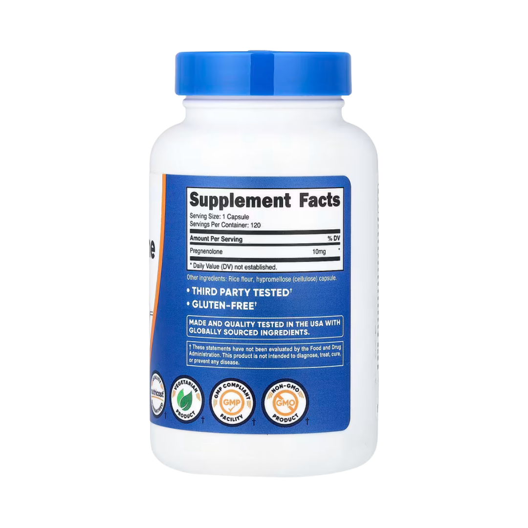 Nutricost, Pregnenolone, 10 mg, 120 Capsules back packaging view