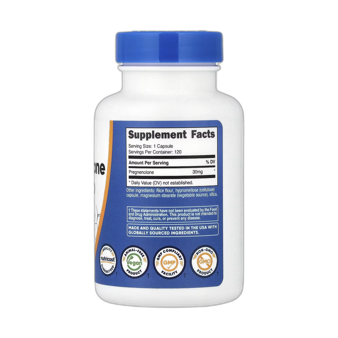 Nutricost, Pregnenolone, 30 mg, 120 Capsules back packaging view
