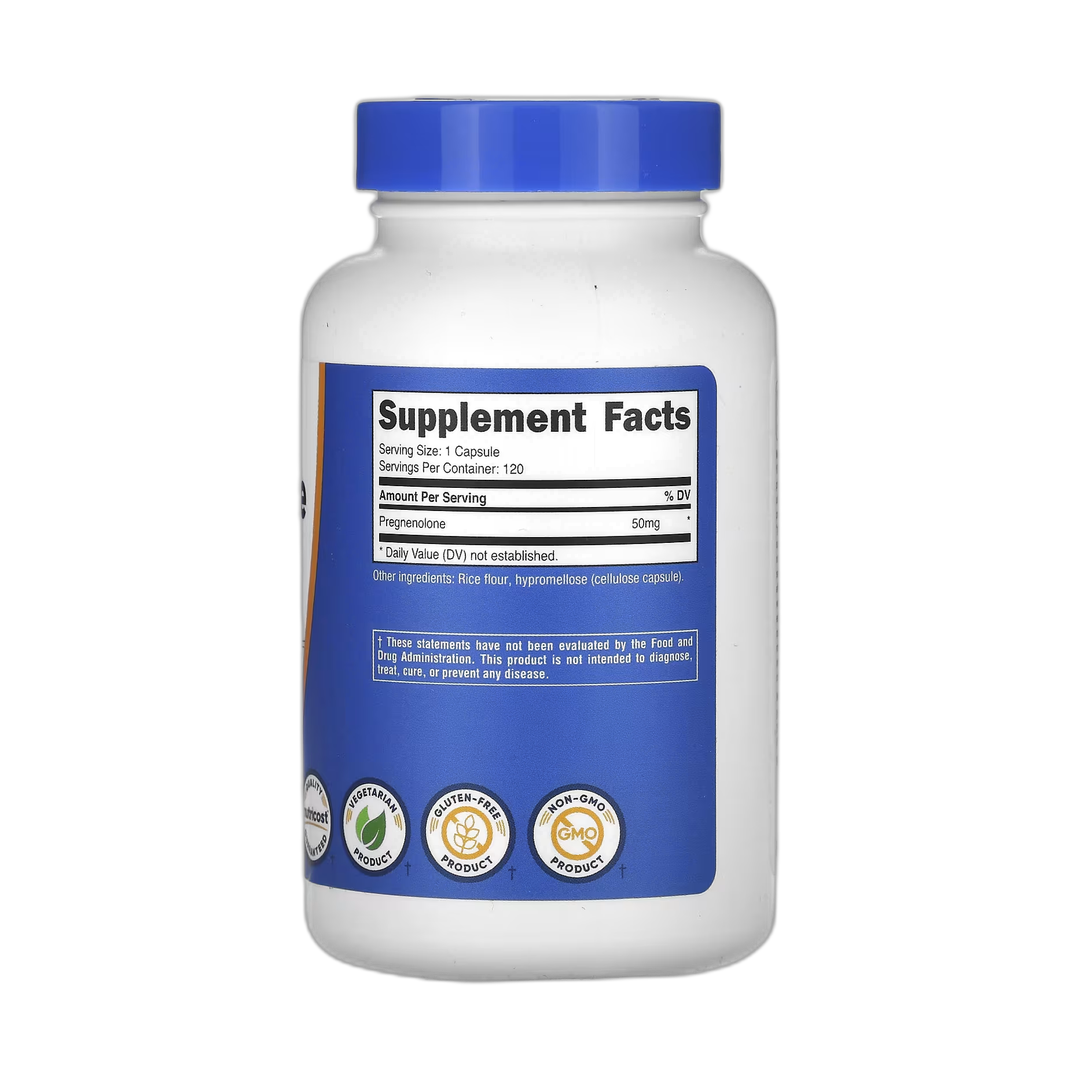 Nutricost, Pregnenolone, 50 mg, 120 Capsules back packaging view