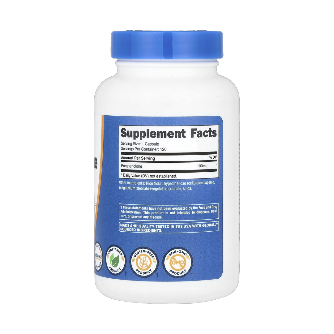 Nutricost, Pregnenolone, 100 mg, 120 Capsules back packaging view