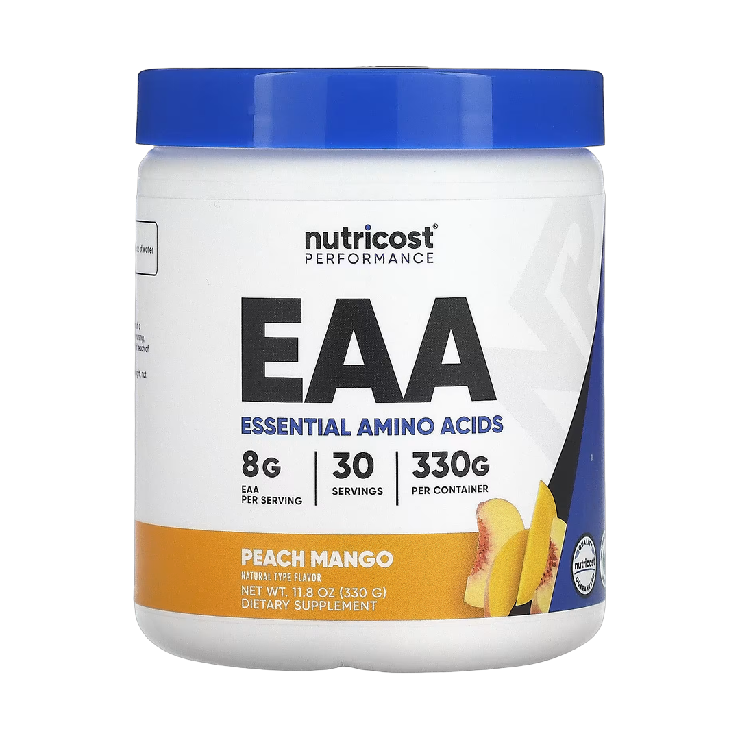 Nutricost, Performance, EAA Powder, Peach Mango, 11.8 oz, 330 g front packaging view