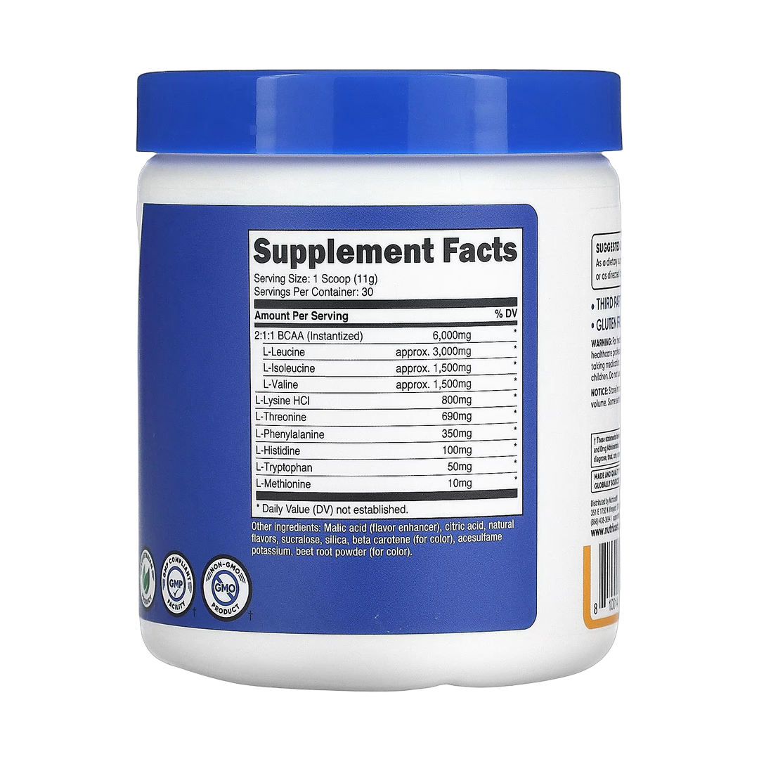 Nutricost, Performance, EAA Powder, Peach Mango, 11.8 oz, 330 g back packaging view