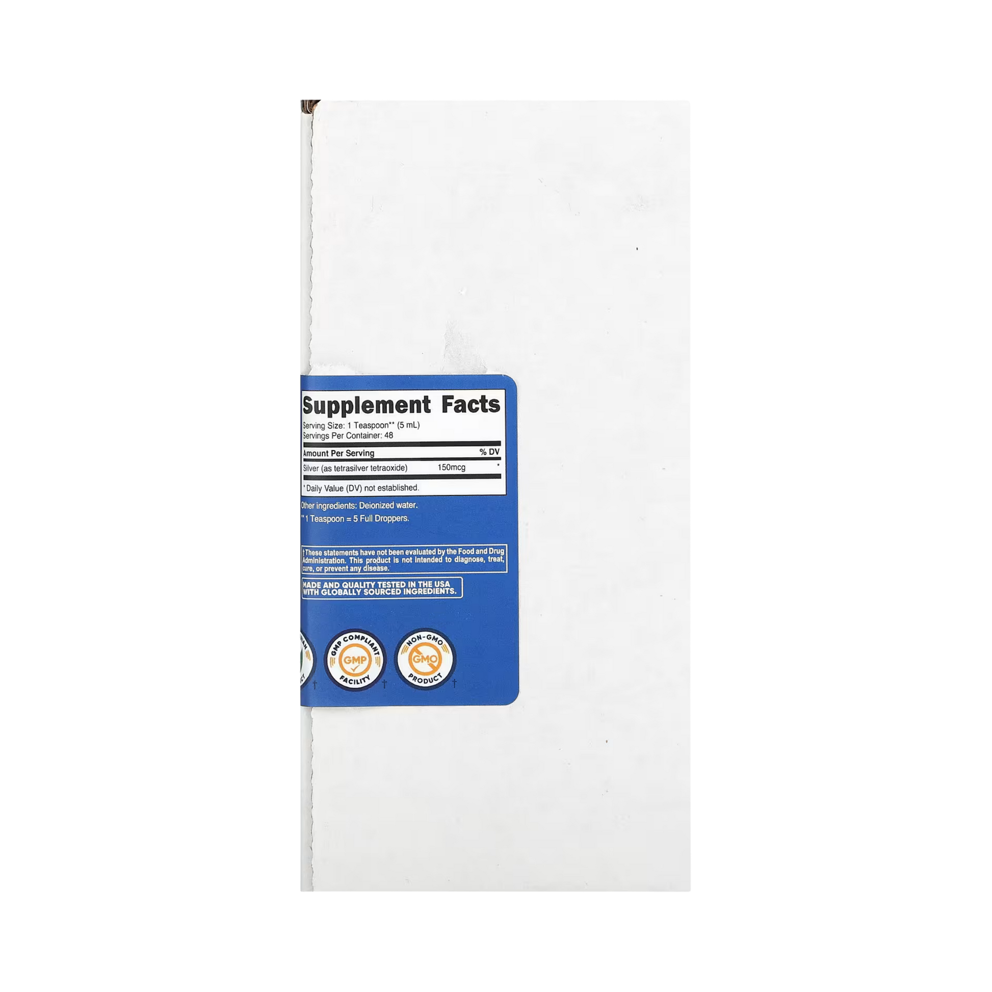 Nutricost, Colloidal Silver, Unflavored, 150 mcg, 8 fl oz, 240 ml back packaging view