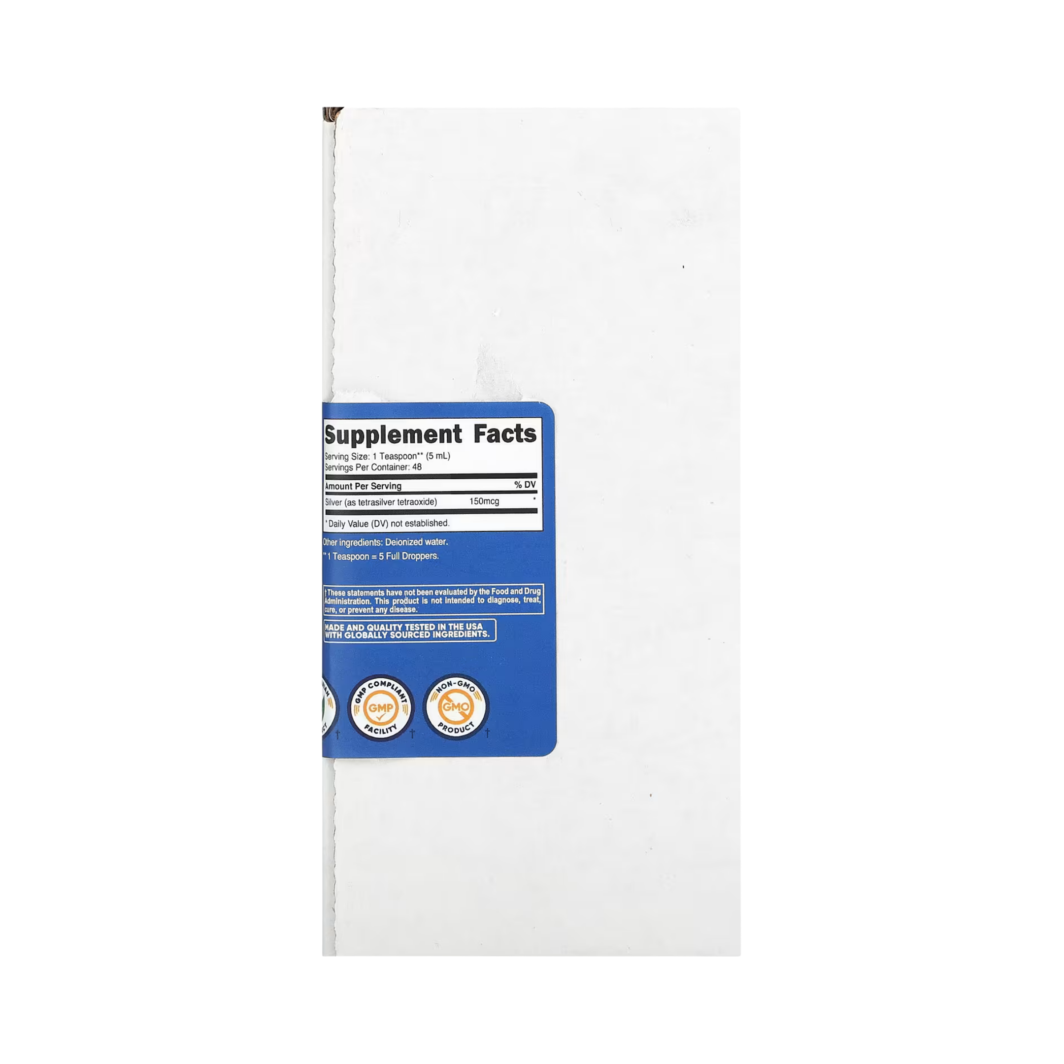 Nutricost, Colloidal Silver, Unflavored, 150 mcg, 8 fl oz, 240 ml back packaging view