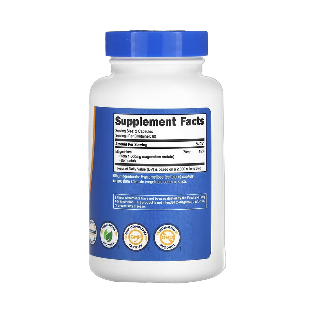Nutricost, Magnesium Orotate, 120 Capsules back packaging view