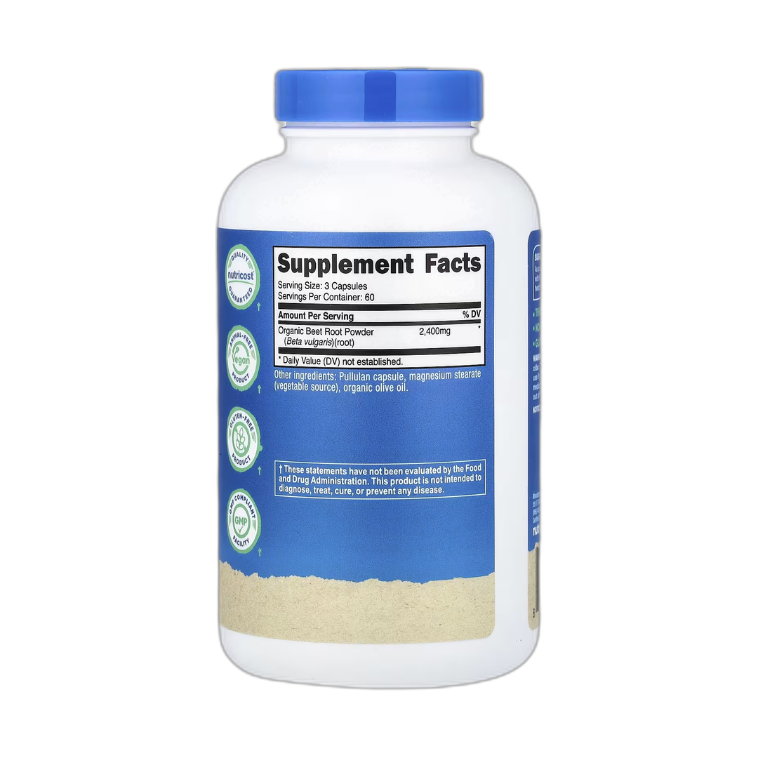 Nutricost, Beet Root, 180 Capsules back packaging view