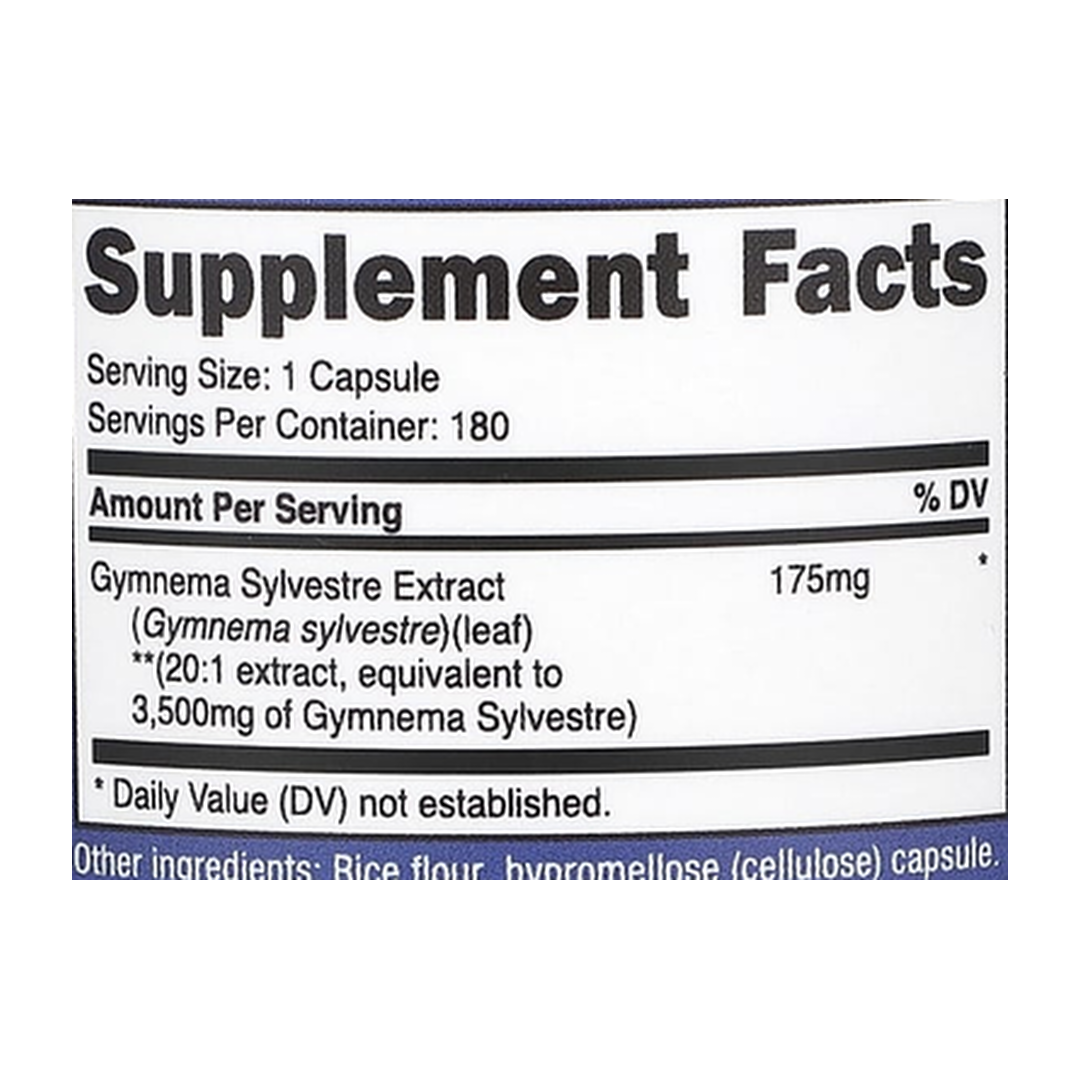 Nutricost, Gymnema Sylvestre, 3,500 mg, 180 Capsules supplement facts label showing ingredients, vitamins, minerals, and serving information