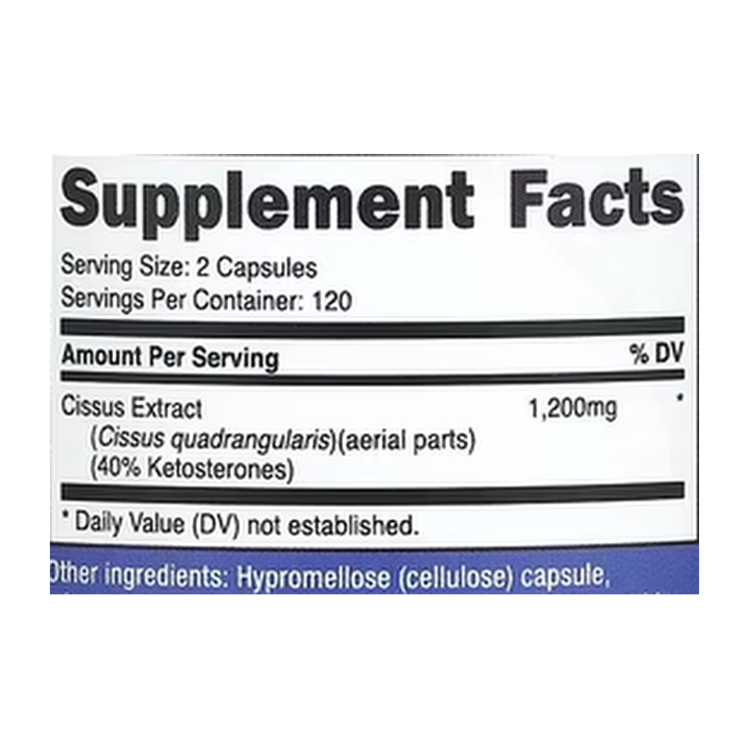 Nutricost, Cissus, 240 Capsules supplement facts label showing ingredients, vitamins, minerals, and serving information