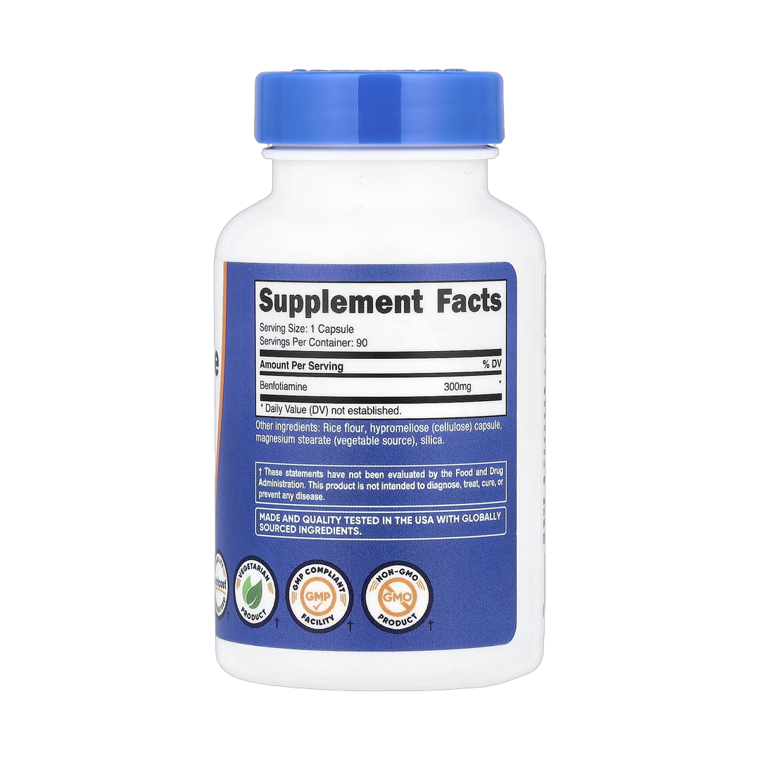 Nutricost, Benfotiamine, 300 mg, 90 Capsules back packaging view