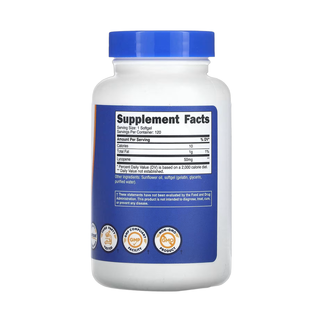 Nutricost, Lycopene, 50 mg, 120 Softgels back packaging view